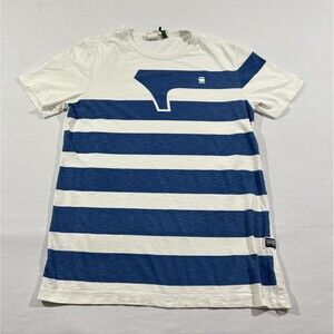 G Star Raw One Stripes GR Blue White Crew Short Sleeve Cotton Tee T-Shirt Sz S